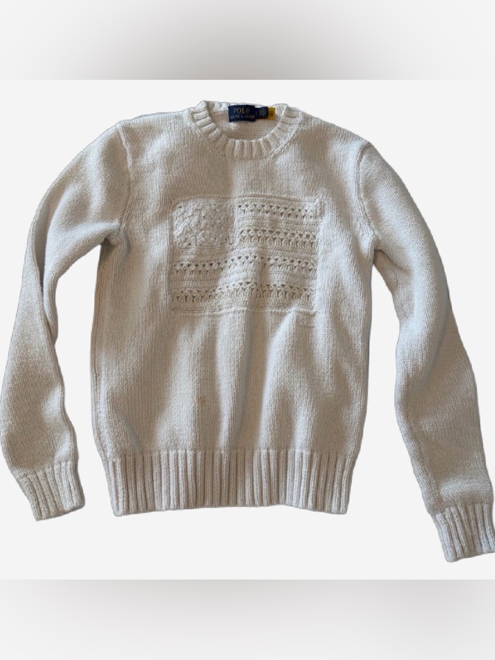 Polo by Ralph Lauren Cream Crewneck Sweater with Textured Front Panel